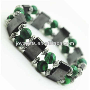 Magnetic Hematite Space Bracelet with alloy and 8MM Malachite Round Beads